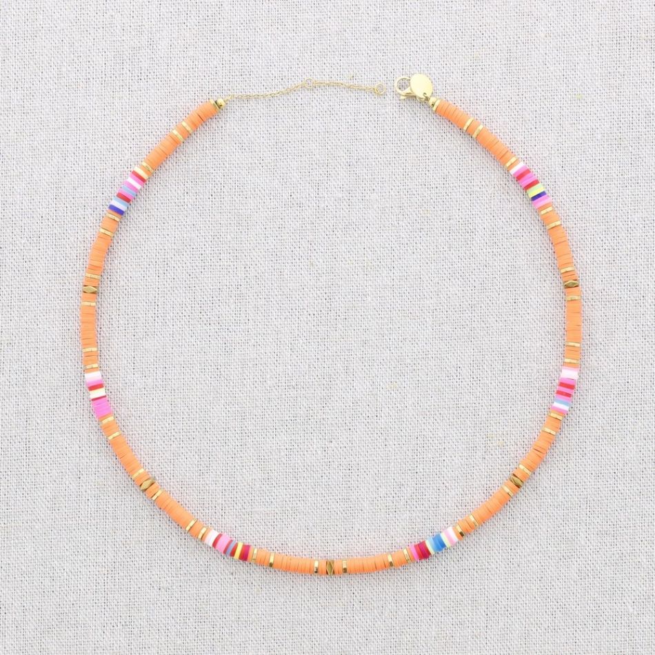 COLORFUL FIMO BEADS STEEL SHORT NECKLACE