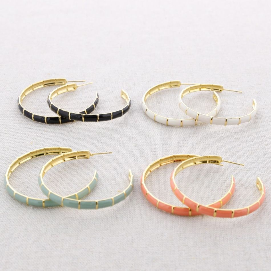 STEEL ENAMEL HOOP EARRINGS 5CM