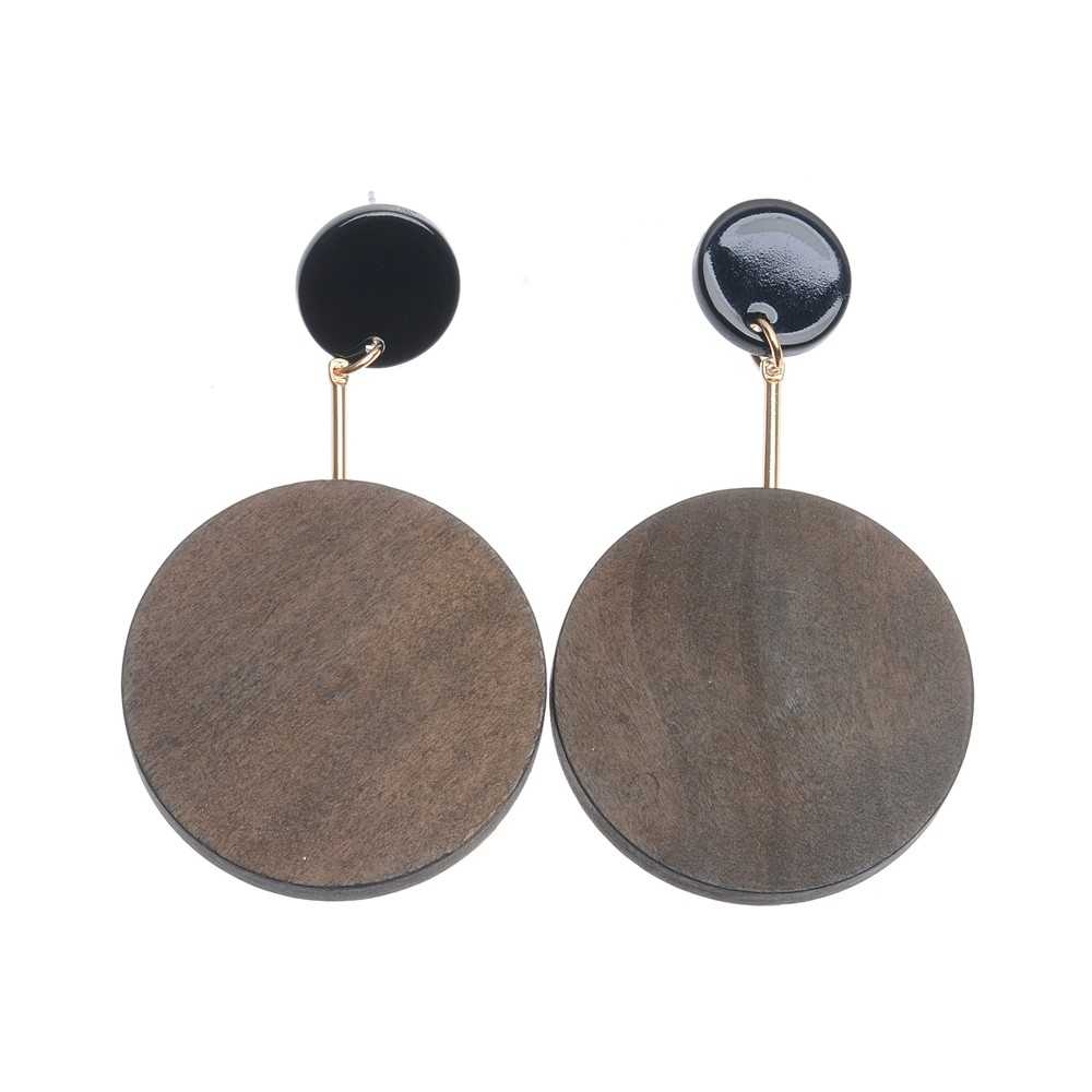 WOODEN MEDALLION PENDANT EARRINGS