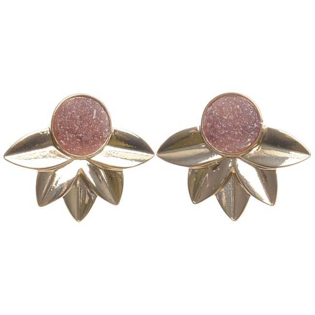 METAL FLOWER EARRINGS WITH IMITATION LAVA BEADS