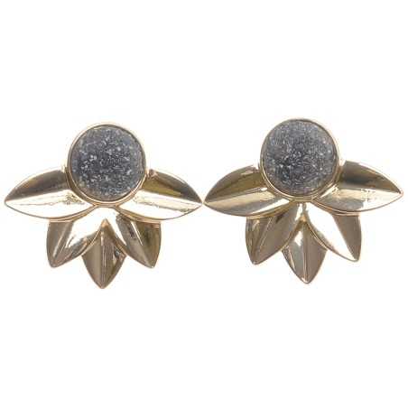 METAL FLOWER EARRINGS WITH IMITATION LAVA BEADS