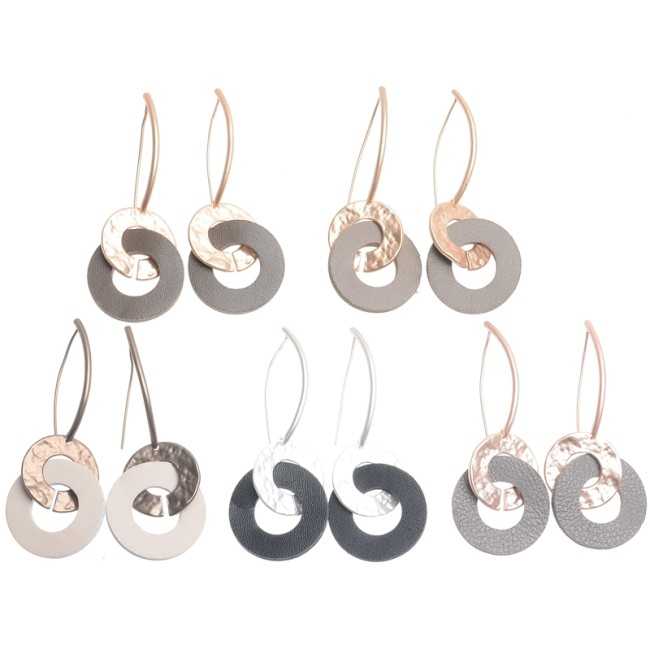 METAL LEATHER LINKS HANGING EARRINGS