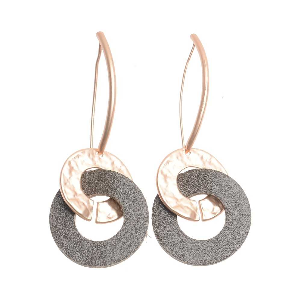 METAL LEATHER LINKS HANGING EARRINGS