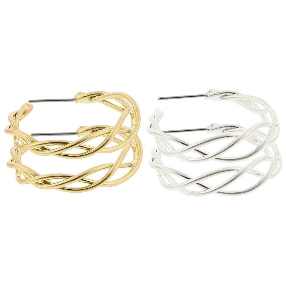 METAL INTERTWINED TRIPLE HOOP EARRINGS