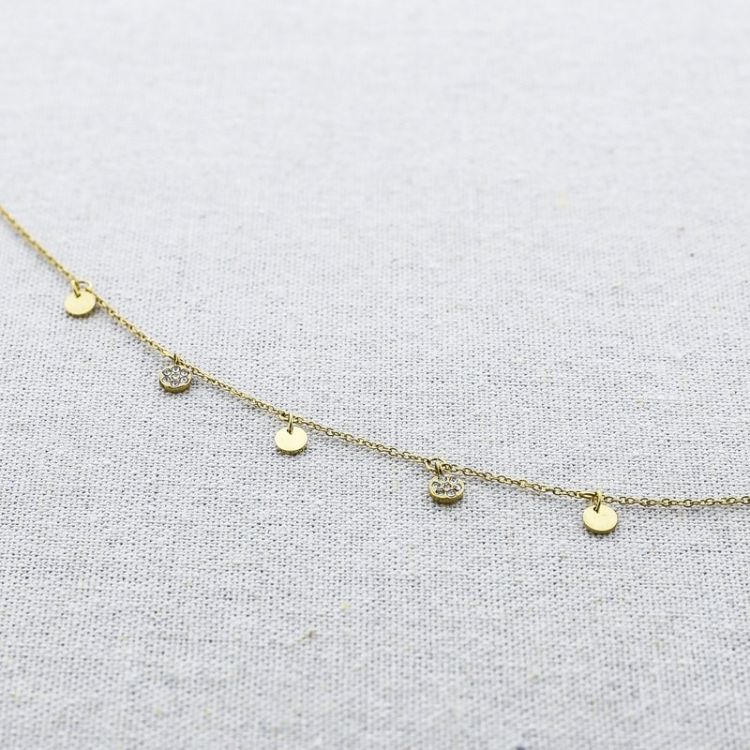 STEEL SHORT NECKLACE WITH STRASS MEDALS