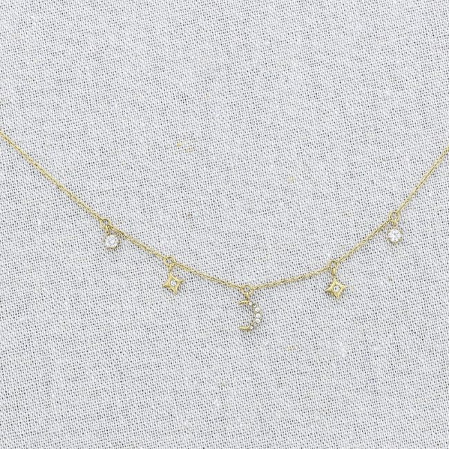 GARGANTILLA ACERO ESTRELLAS LUNA STRASS