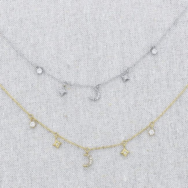 GARGANTILLA ACERO ESTRELLAS LUNA STRASS