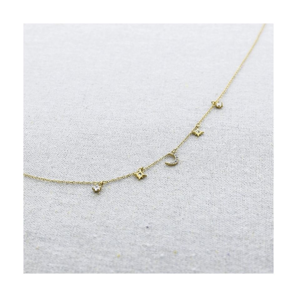 STEEL STARS MOON STRASS SHORT NECKLACE