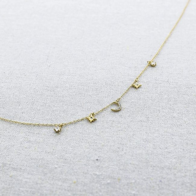 STEEL STARS MOON STRASS SHORT NECKLACE