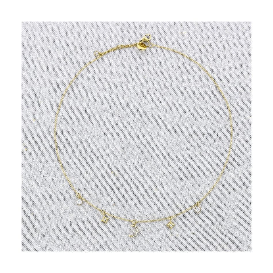 STEEL STARS MOON STRASS SHORT NECKLACE