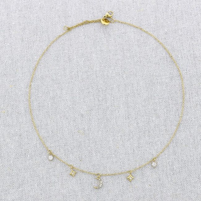 GARGANTILLA ACERO ESTRELLAS LUNA STRASS