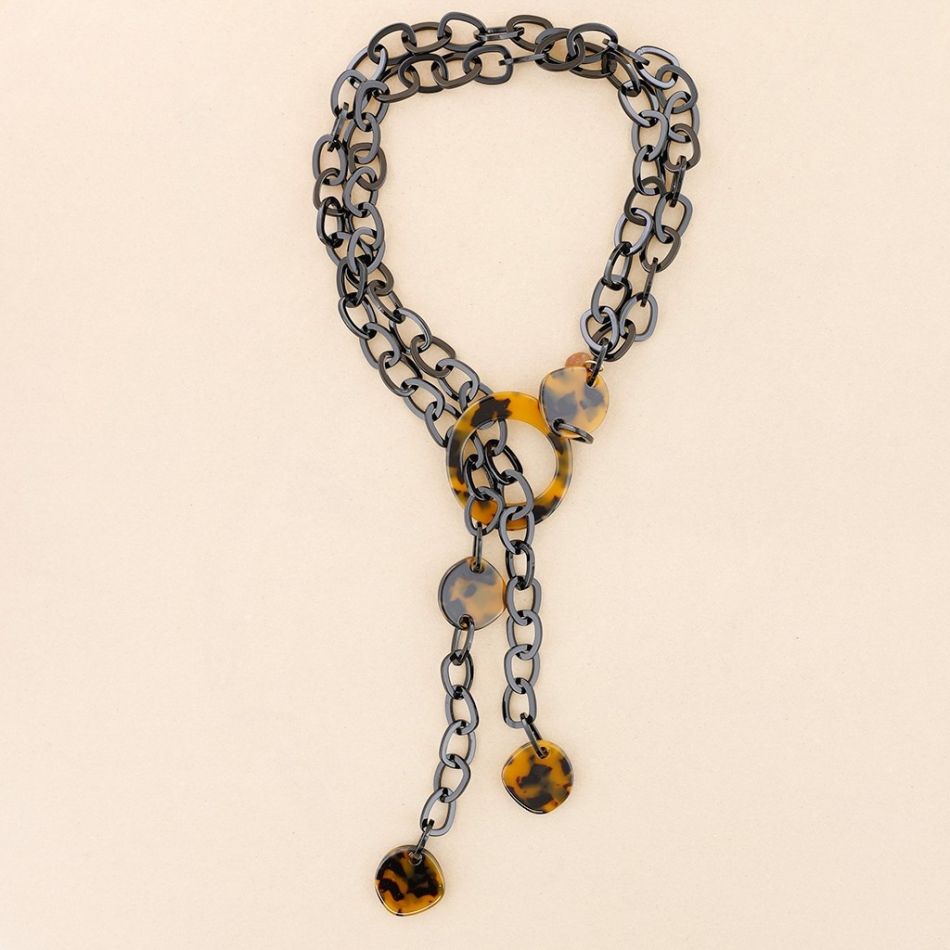 LONG RESIN BEADS LINK NECKLACE