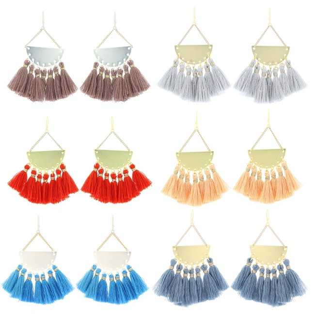 HIPPIE HOOK FRINGE DANGLING EARRINGS