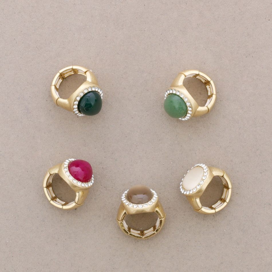 ELASTIC METAL STONE CRYSTAL RING