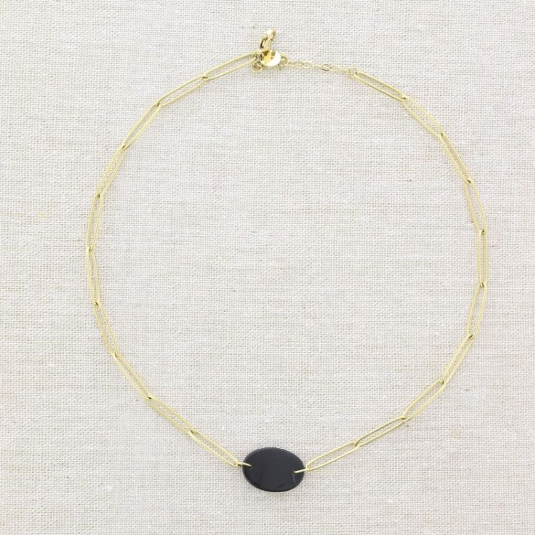 STEEL SHORT NECKLACE WITH OVAL STONE