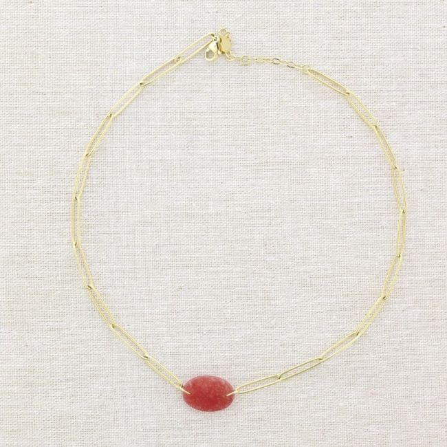 STEEL SHORT NECKLACE WITH OVAL STONE