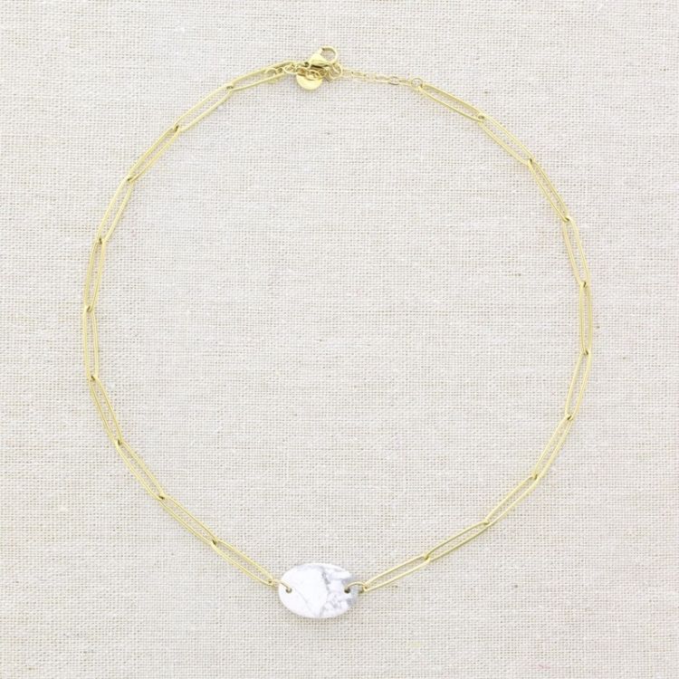 STEEL SHORT NECKLACE WITH OVAL STONE 2