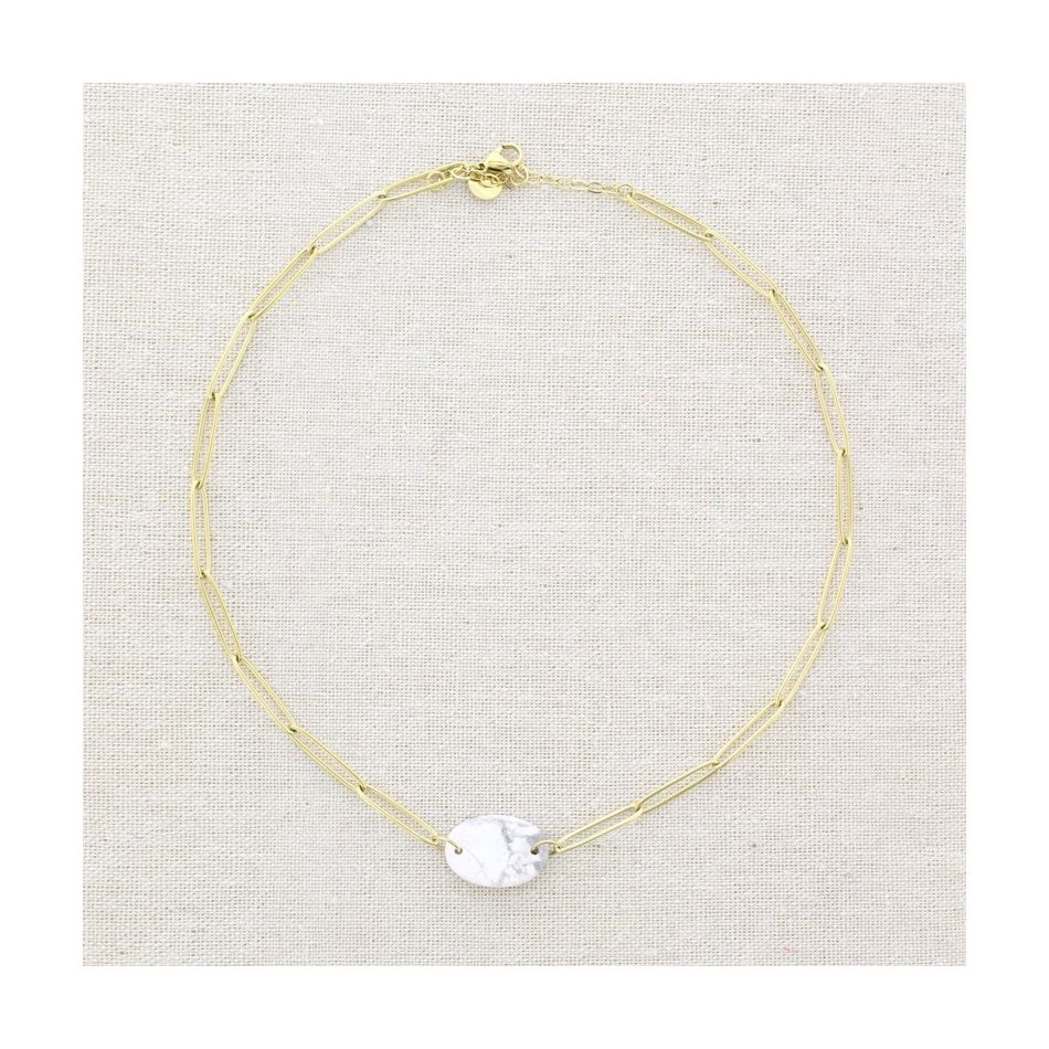 STEEL SHORT NECKLACE WITH OVAL STONE