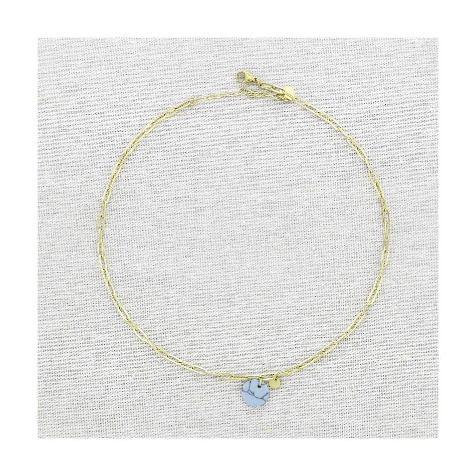 STONE MEDAL PENDANT STEEL SHORT NECKLACE