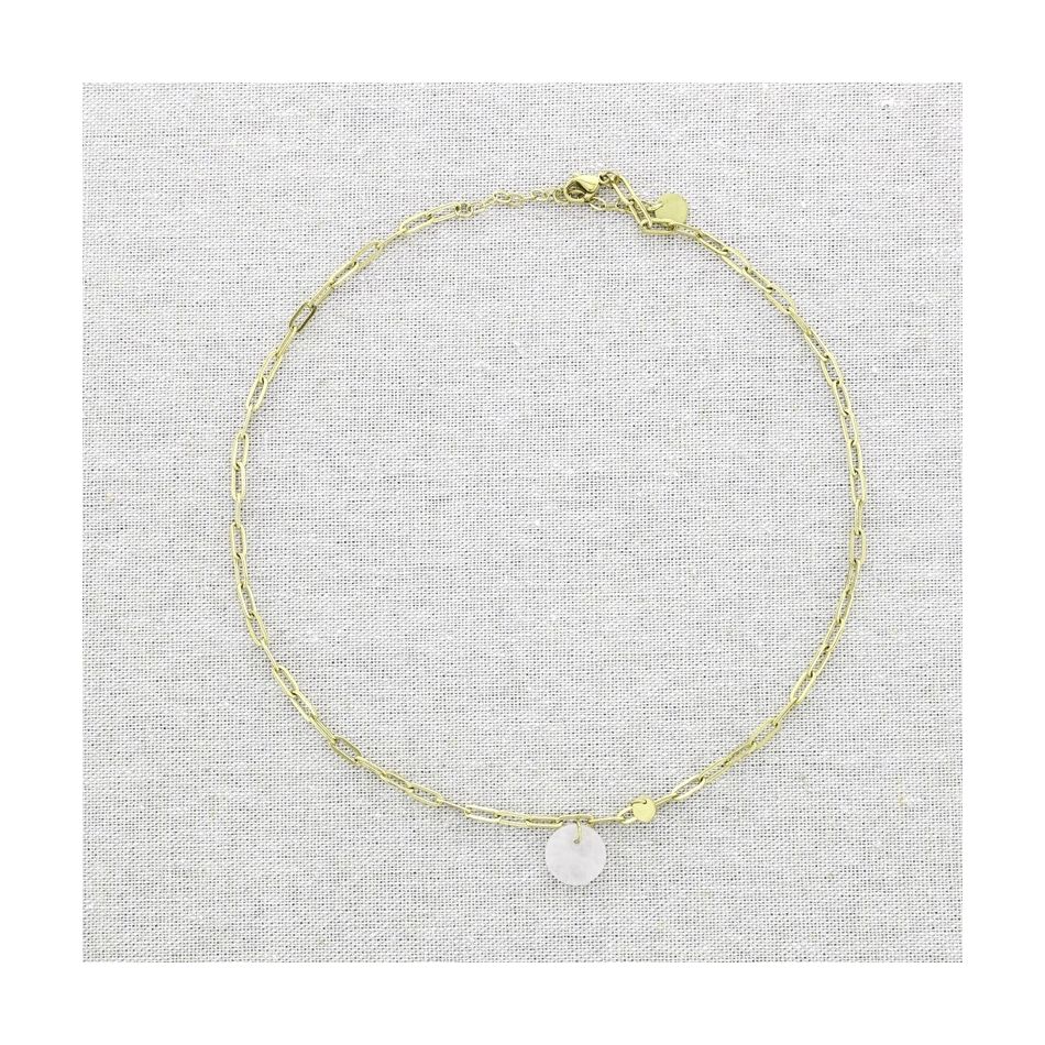 STONE MEDAL PENDANT STEEL SHORT NECKLACE