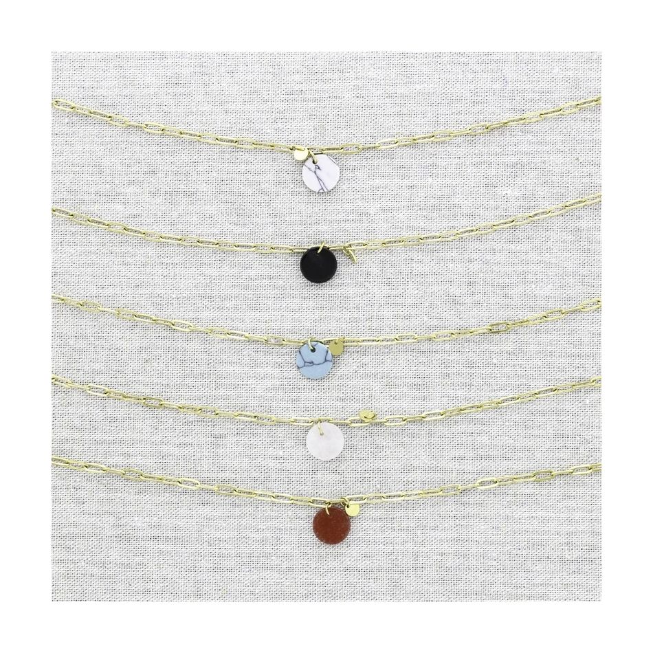 STONE MEDAL PENDANT STEEL SHORT NECKLACE