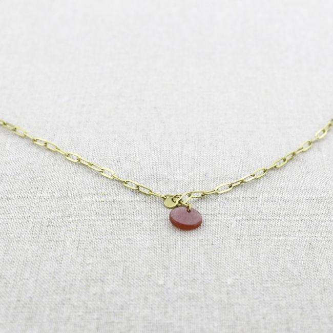 STONE MEDAL PENDANT STEEL SHORT NECKLACE