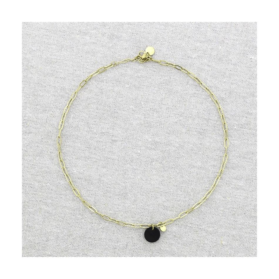 STONE MEDAL PENDANT STEEL SHORT NECKLACE