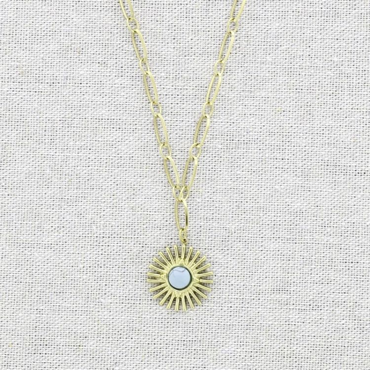 COLLAR ACERO COLGANTE SOL PIEDRA 2