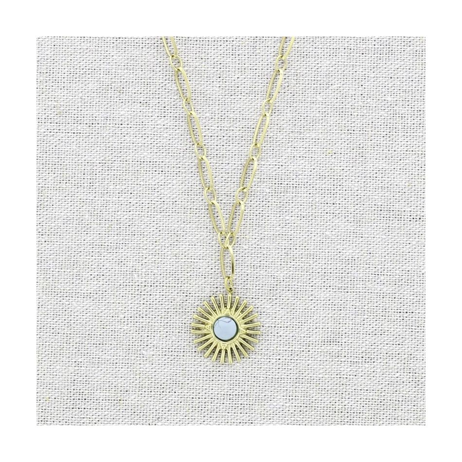 STEEL NECKLACE PENDANT SUN STONE