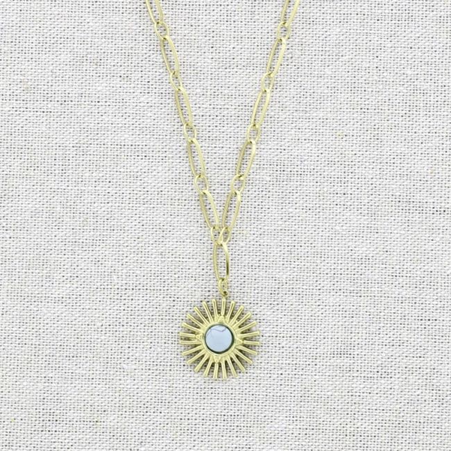 COLLAR ACERO COLGANTE SOL PIEDRA