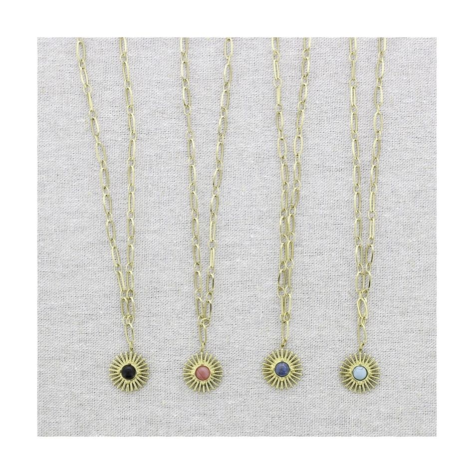 COLLAR ACERO COLGANTE SOL PIEDRA