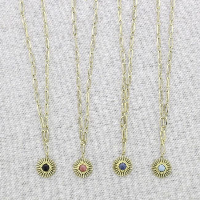 STEEL NECKLACE PENDANT SUN STONE
