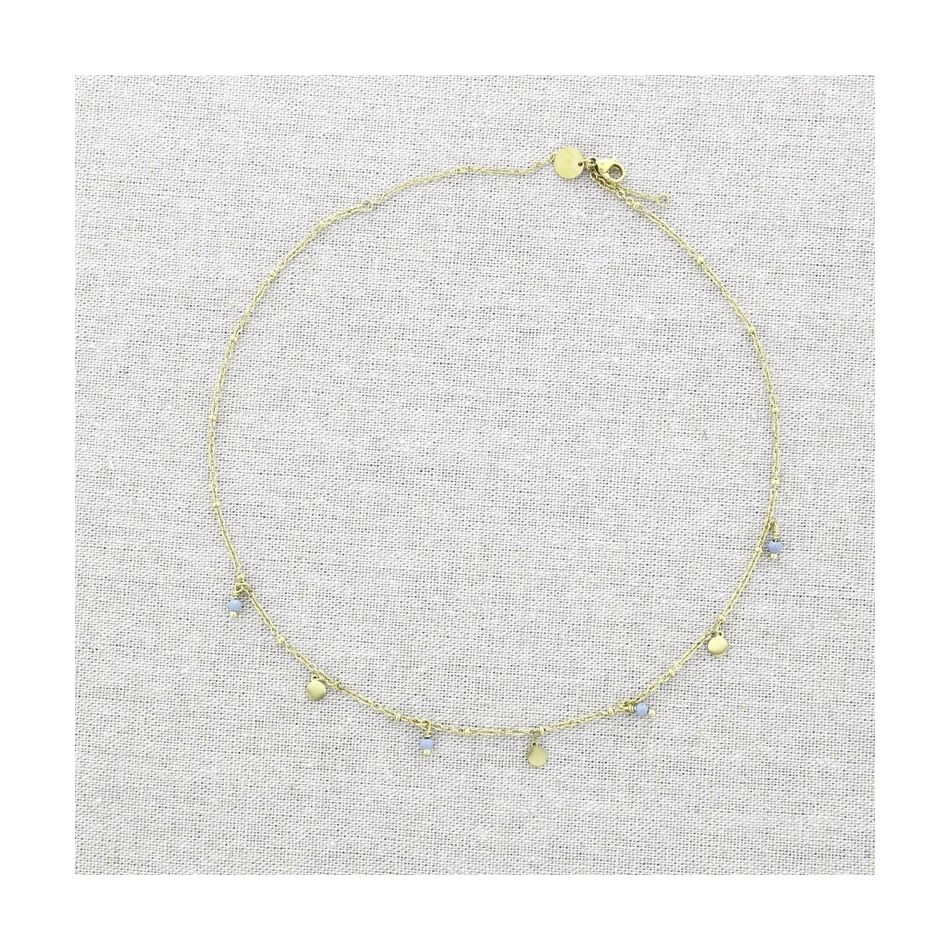STEEL SHORT NECKLACE WITH STONE MEDAL PENDANTS