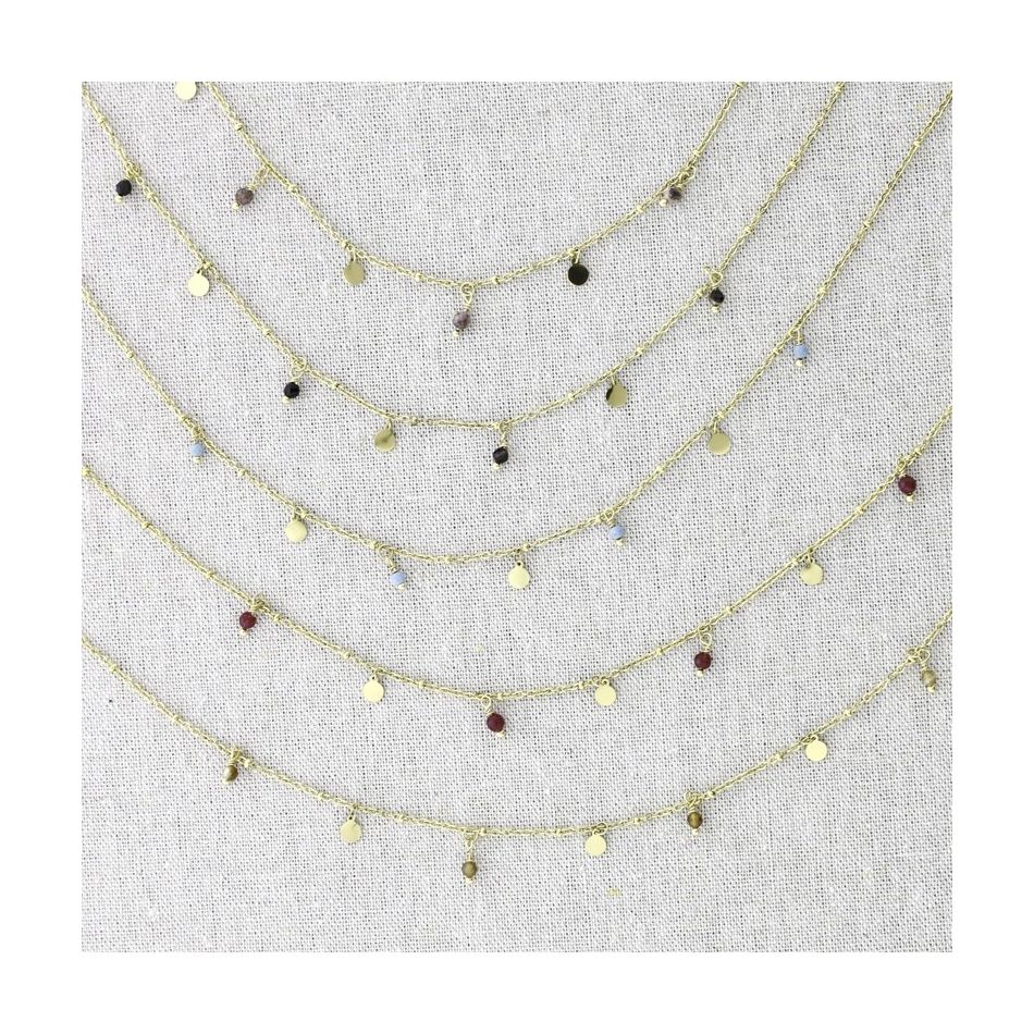 STEEL SHORT NECKLACE WITH STONE MEDAL PENDANTS