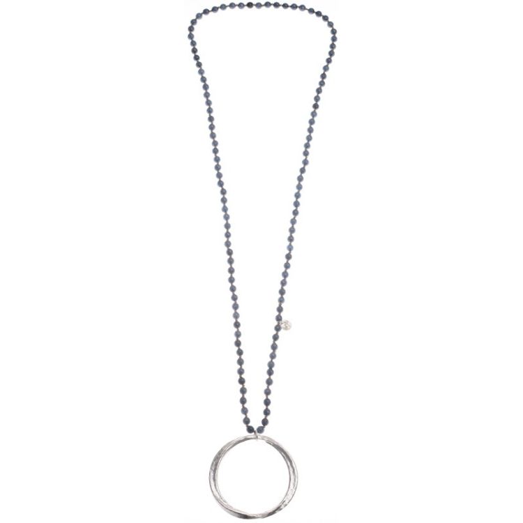 LONG STONE NECKLACE METAL RING PENDANT 2