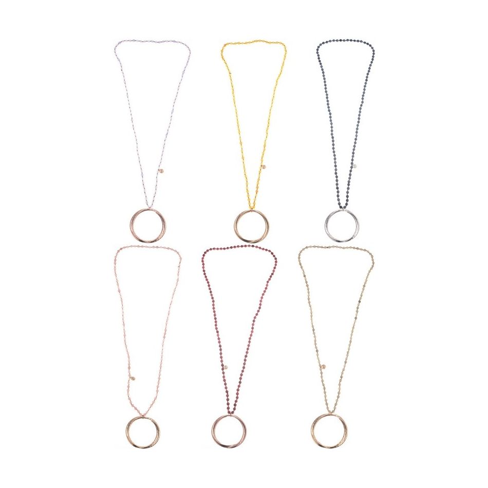 LONG STONE NECKLACE METAL RING PENDANT