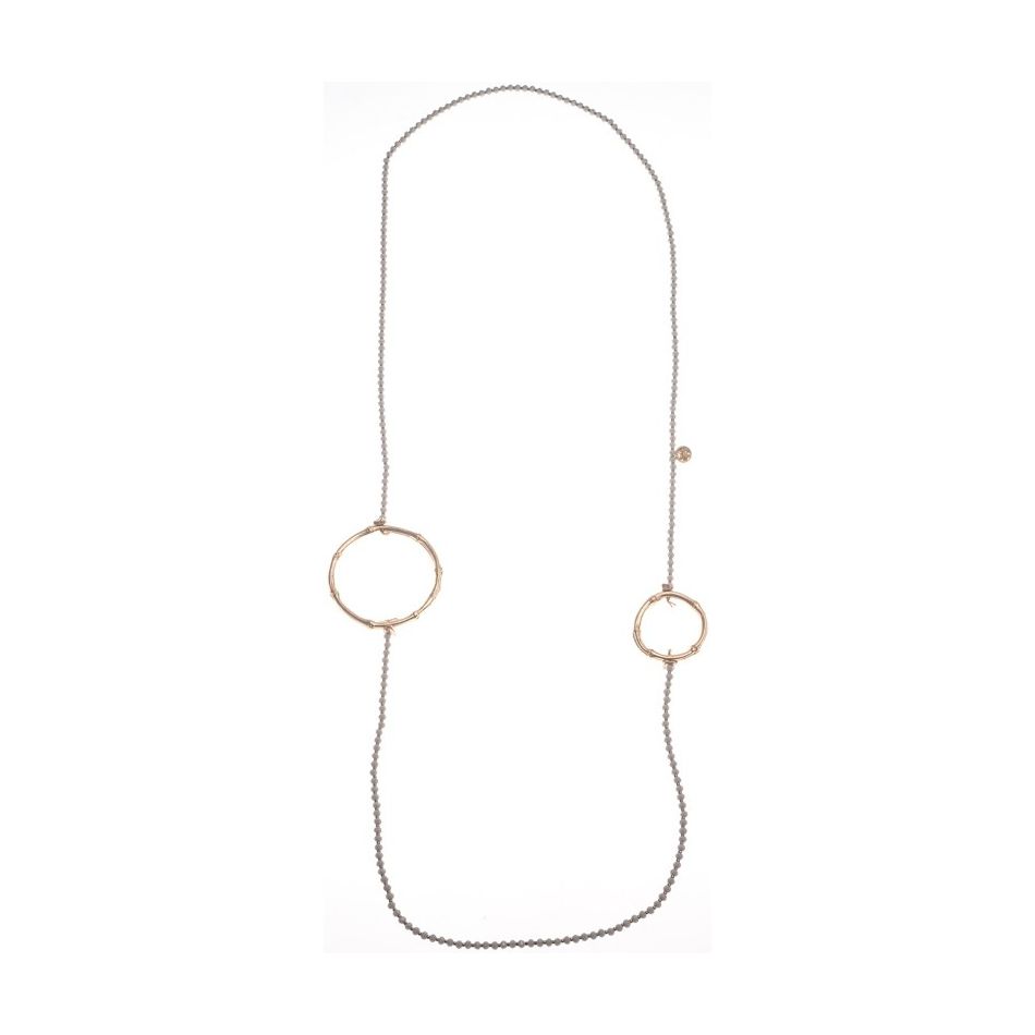 COLLAR LARGO CRISTALES FACETADOS DOBLE ANILLA METAL