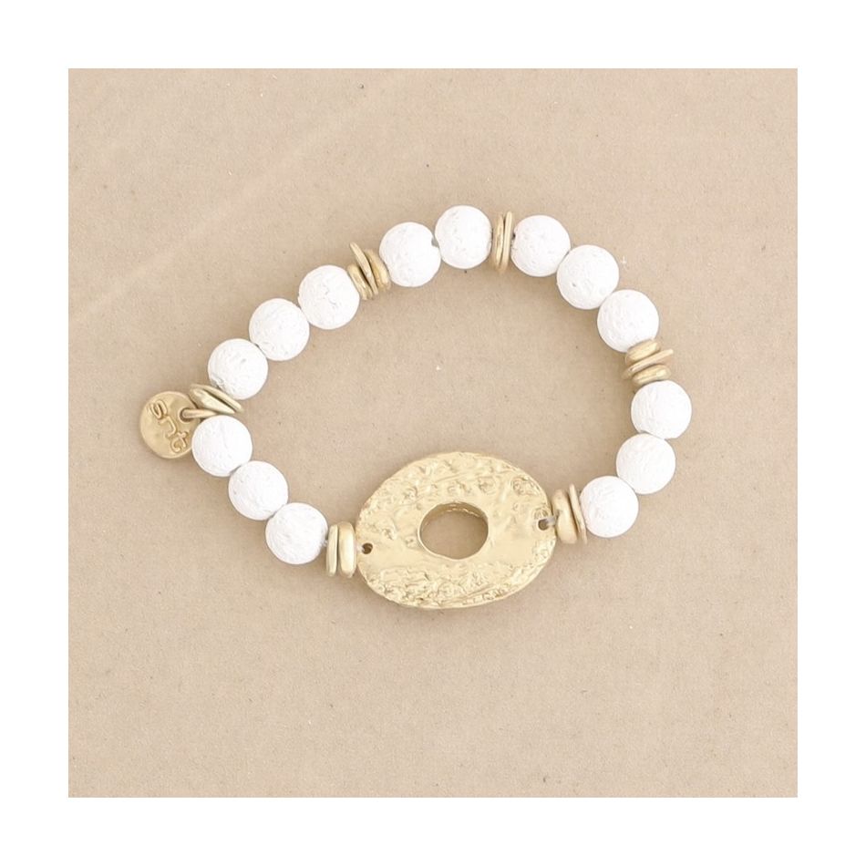 METAL DONUT LAVA BEADS ELASTIC BRACELET