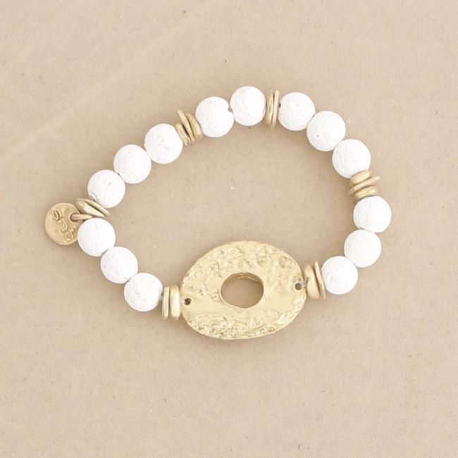 METAL DONUT LAVA BEADS ELASTIC BRACELET