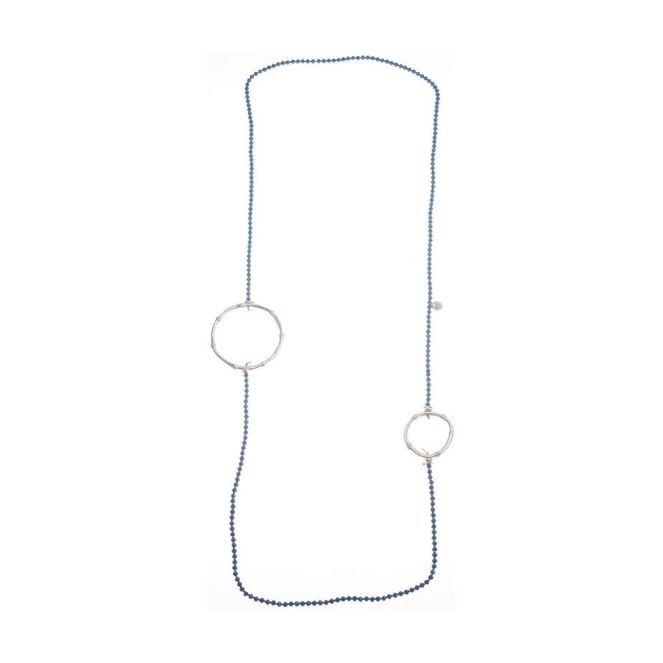COLLAR LARGO CRISTALES FACETADOS DOBLE ANILLA METAL