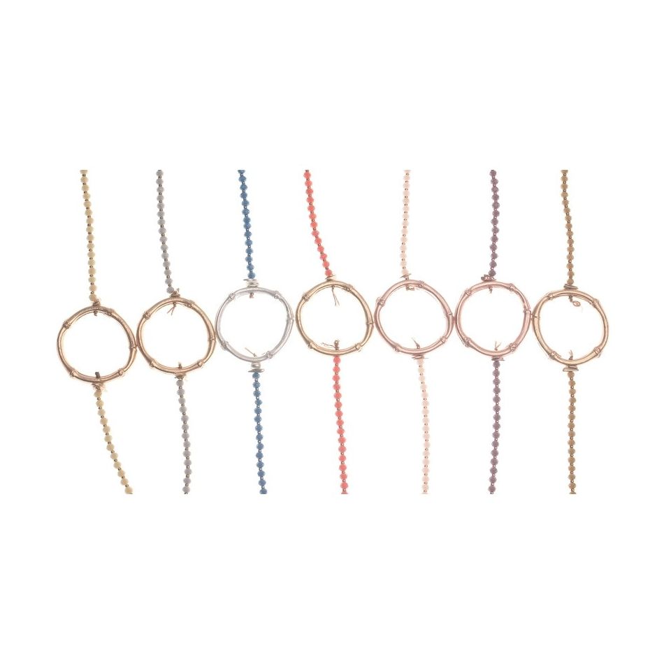 LONG NECKLACE WITH FACETED CRYSTALS DOUBLE METAL RING
