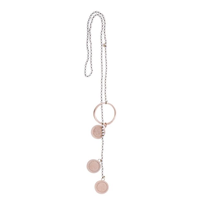 LONG NECKLACE WITH FACETED CRYSTALS TRIPLE METAL MEDAL