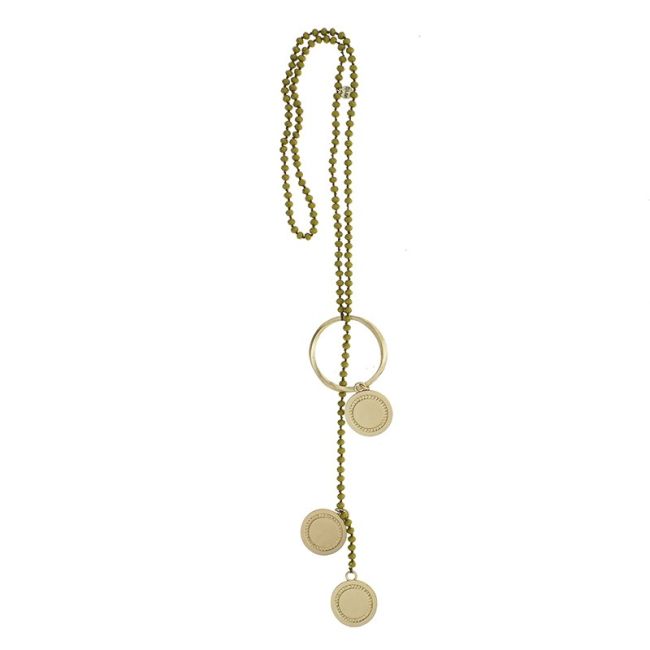 COLLAR LARGO CRISTALES FACETADOS TRIPLE MEDALLA METAL