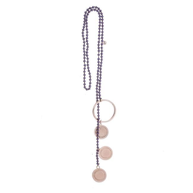 LONG NECKLACE WITH FACETED CRYSTALS TRIPLE METAL MEDAL
