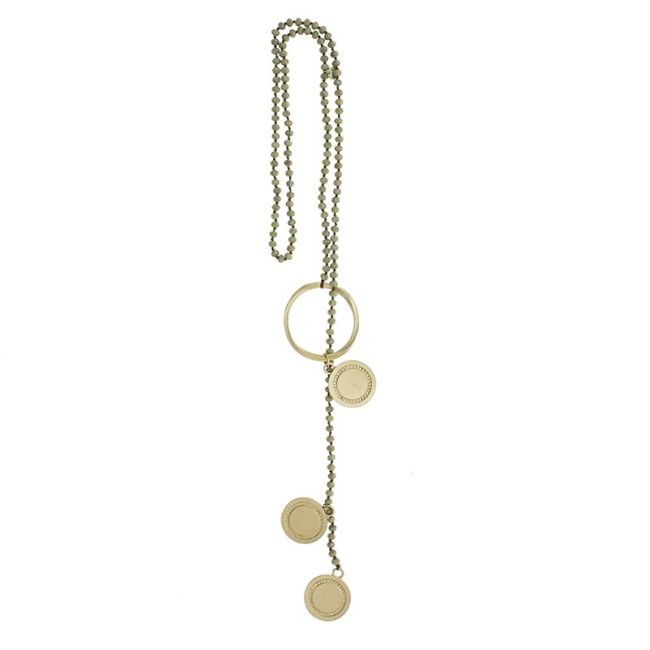 COLLAR LARGO CRISTALES FACETADOS TRIPLE MEDALLA METAL