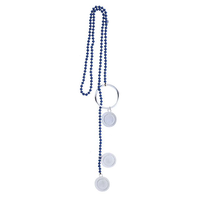 LONG NECKLACE WITH FACETED CRYSTALS TRIPLE METAL MEDAL