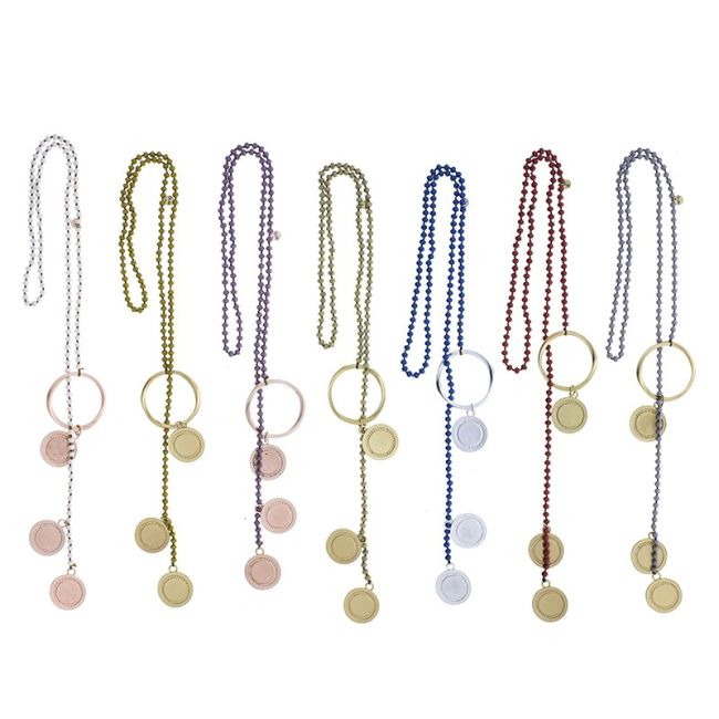 COLLAR LARGO CRISTALES FACETADOS TRIPLE MEDALLA METAL