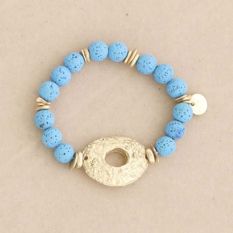 PULSERA ELÁSTICA CUENTAS LAVAS DÓNUT METAL 2