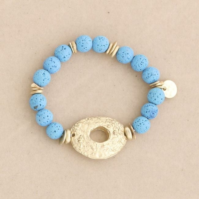 METAL DONUT LAVA BEADS ELASTIC BRACELET