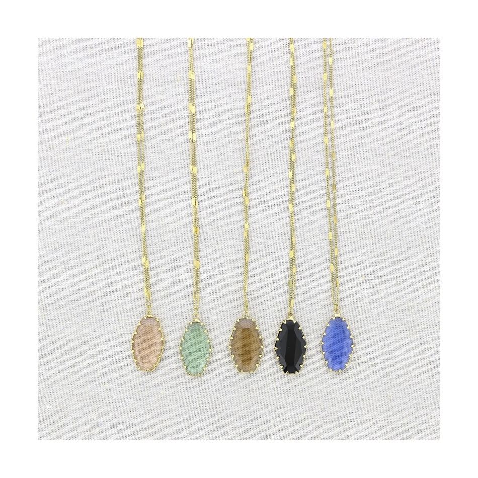 STEEL NECKLACE WITH FACETED GLASS PENDANT CM